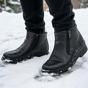 Men's Winter Leather Ankle Boots with Fur Inside